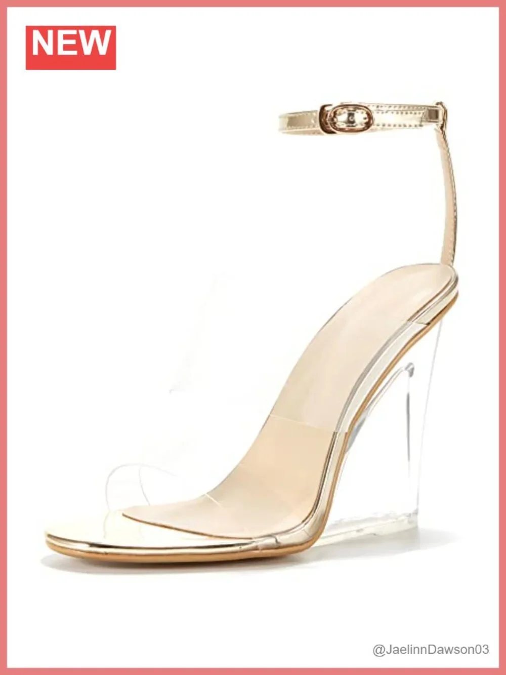 Clear Strap Wedge Heel Sandals with Buckle - Semi Formal Evening Shoes